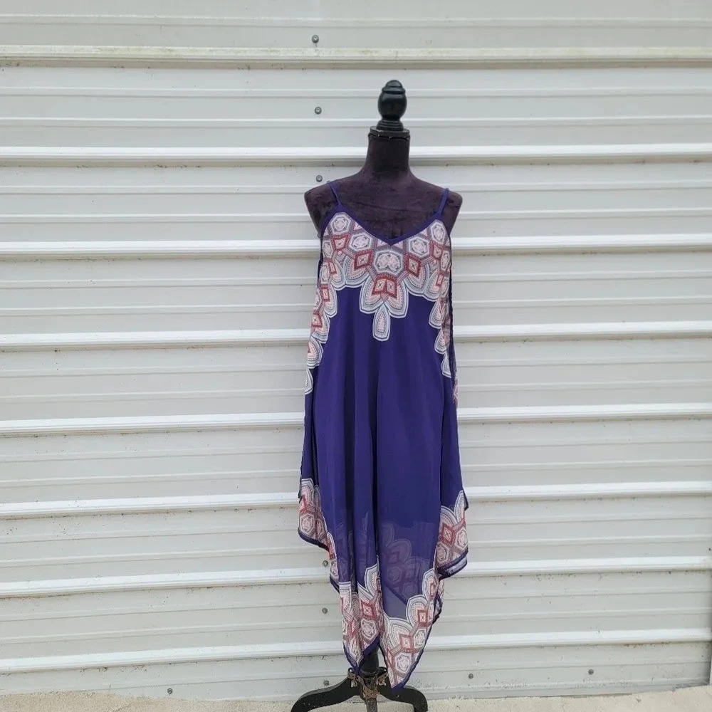 Sequin Hearts Purple Red White Strap Sleeveless Shift Dress Beach Vacation sz S